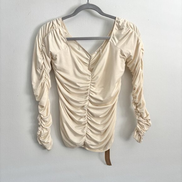 NEW Reformation Leonora Long Sleeve Ruched Knit Top in Cream Women’s Size Medium - Picture 2 of 7